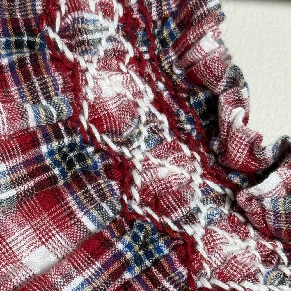 Pilcro Plaid Smocked Mini Dress Red Navy White Cotton Bubble Hem Womens XL - Picture 8 of 10